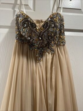 Jovani Strapless Beaded Gold and Champagne Evening Dress